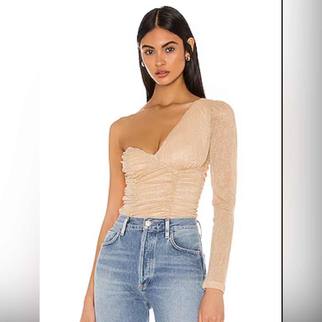Revolve Majorelle One Shoulder Gold Bodysuit Size Medium
